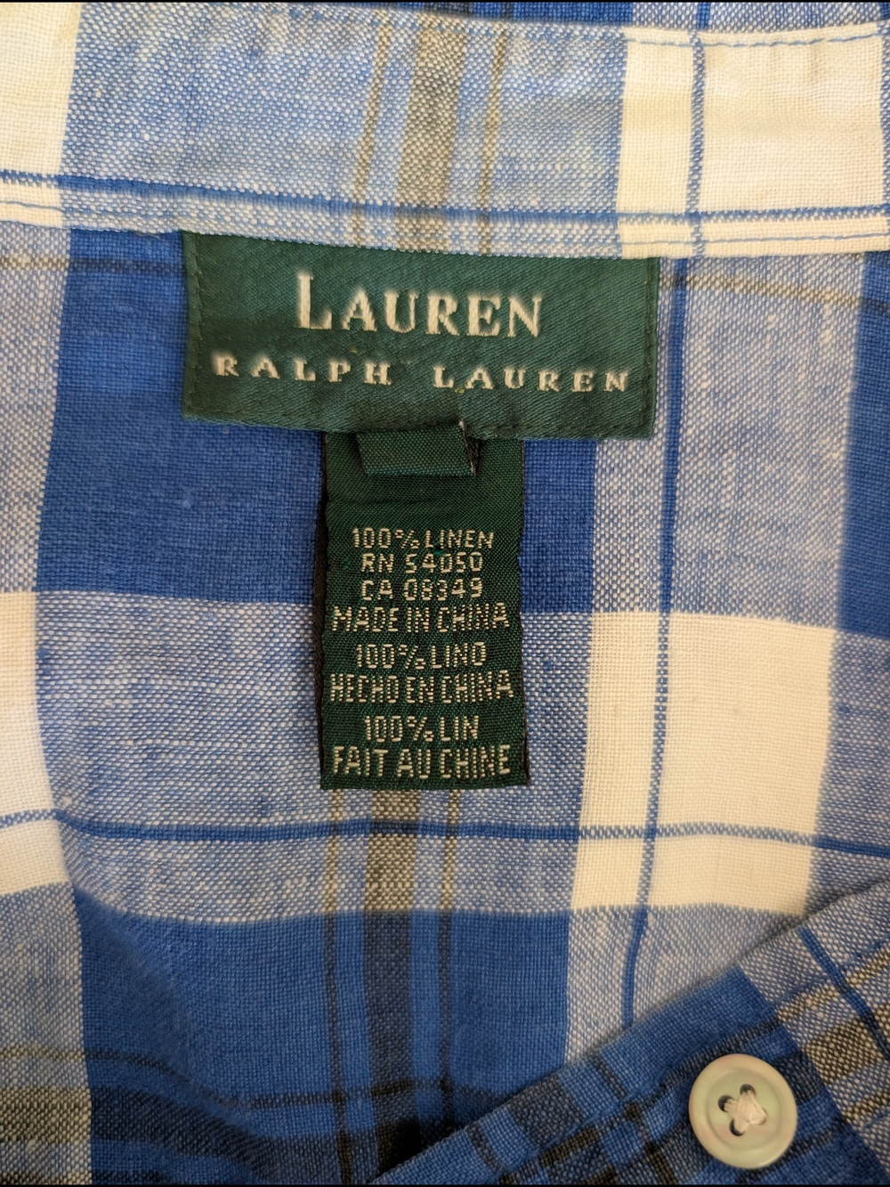 Ralph Lauren Womens 1X Long Sleeve Button Down 100% Linen Blue Plaid Shirt - Picture 7 of 8